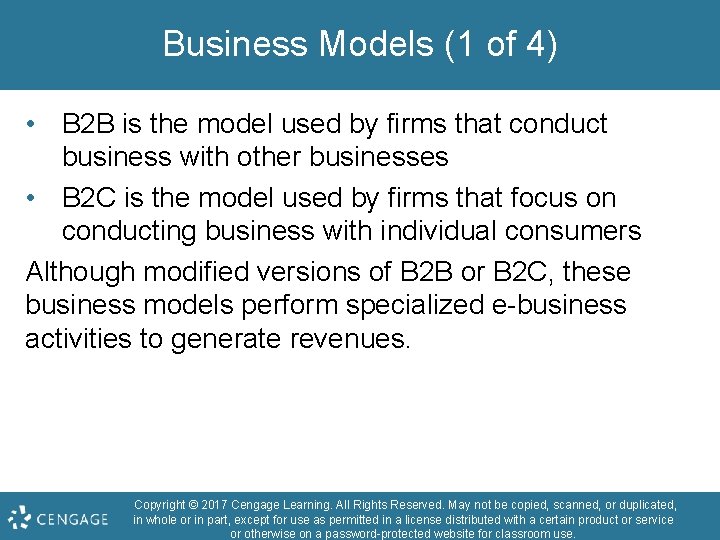 Business Models (1 of 4) • B 2 B is the model used by