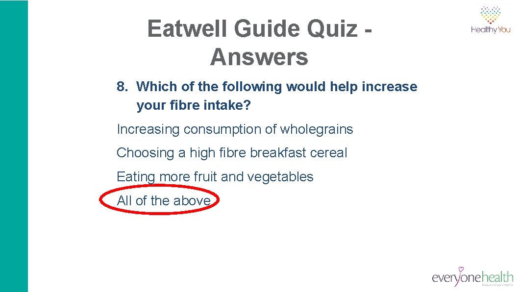 Eatwell Guide Quiz Answers 8. Which of the following would help increase your fibre