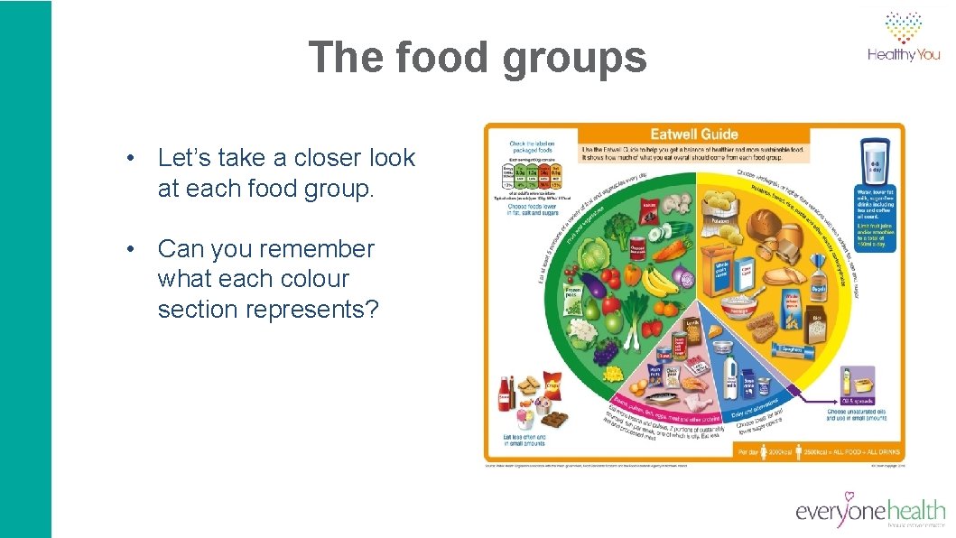 The food groups • Let’s take a closer look at each food group. •