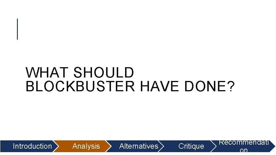 WHAT SHOULD BLOCKBUSTER HAVE DONE? Introduction Analysis Alternatives Critique Recommendati on 