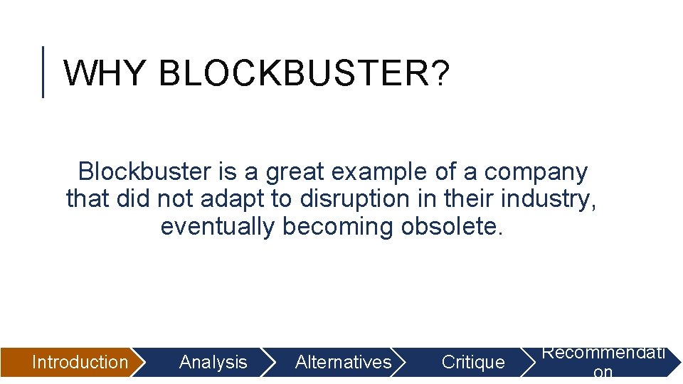 WHY BLOCKBUSTER? Blockbuster is a great example of a company that did not adapt