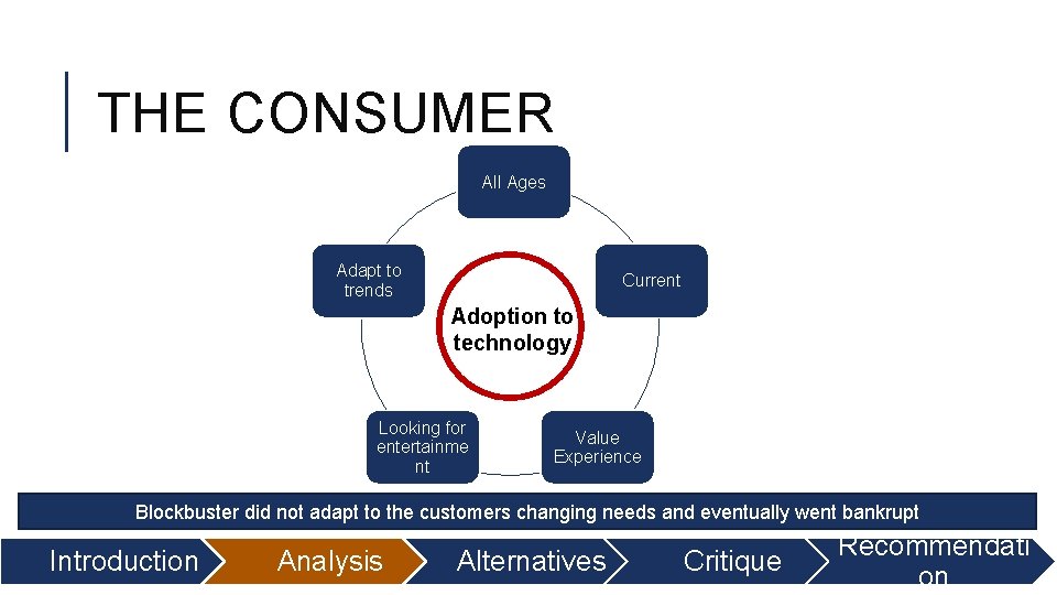 THE CONSUMER All Ages Adapt to trends Current Adoption to technology Looking for entertainme