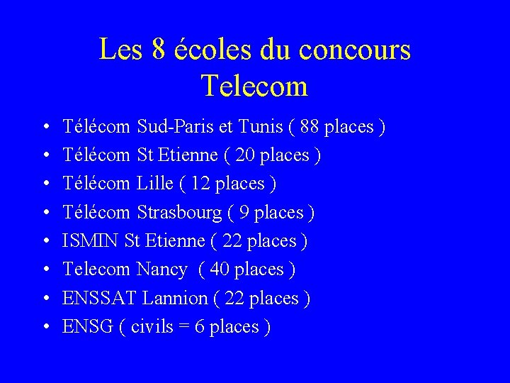 Les 8 écoles du concours Telecom • • Télécom Sud-Paris et Tunis ( 88