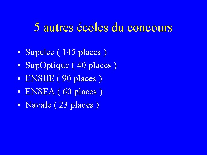 5 autres écoles du concours • • • Supelec ( 145 places ) Sup.