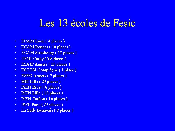 Les 13 écoles de Fesic • • • • ECAM Lyon ( 4 places