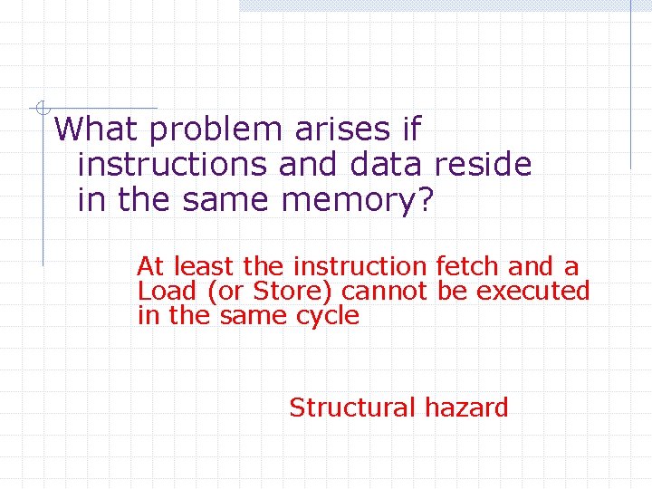 What problem arises if instructions and data reside in the same memory? At least