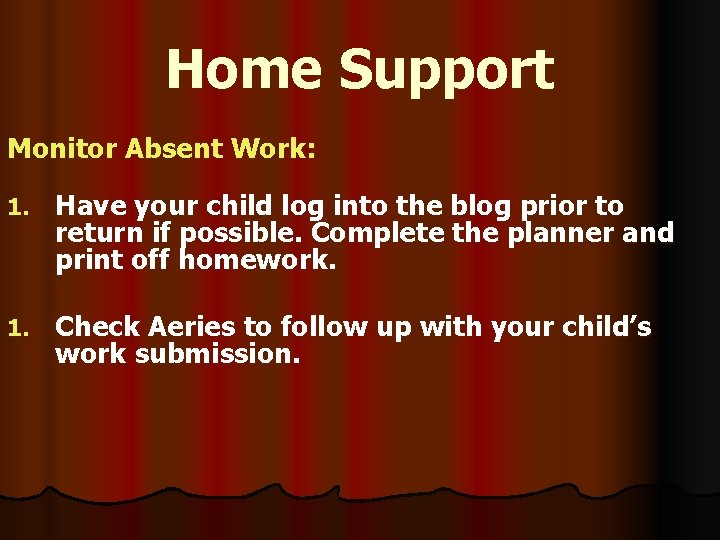 Home Support Monitor Absent Work: 1. Have your child log into the blog prior