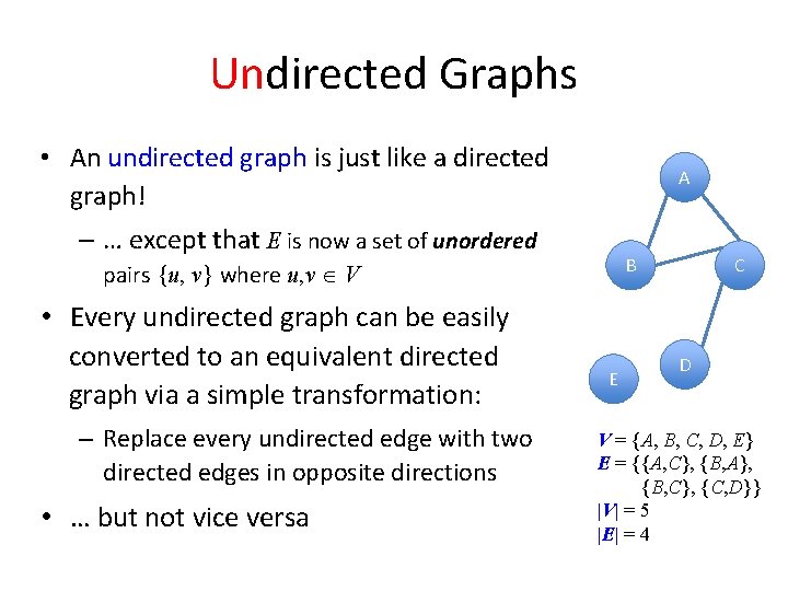 Undirected Graphs • An undirected graph is just like a directed graph! A –