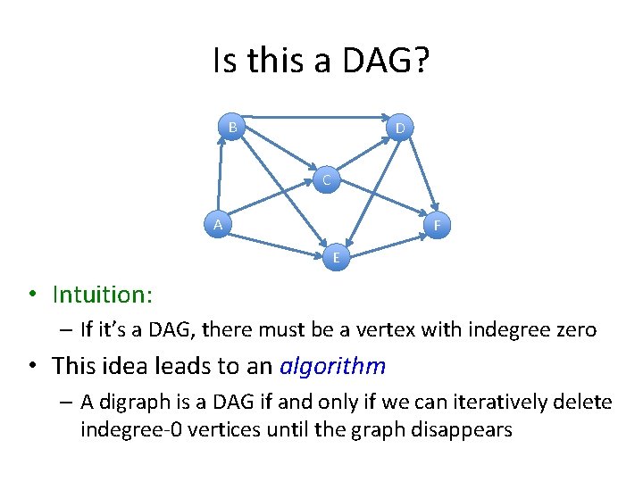 Is this a DAG? B D C A F E • Intuition: – If