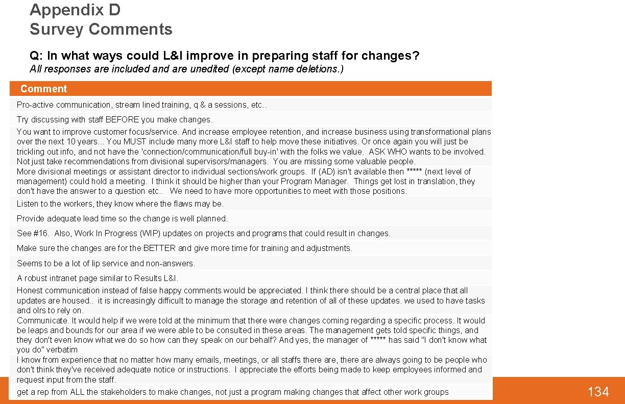 Appendix D Survey Comments Q: In what ways could L&I improve in preparing staff