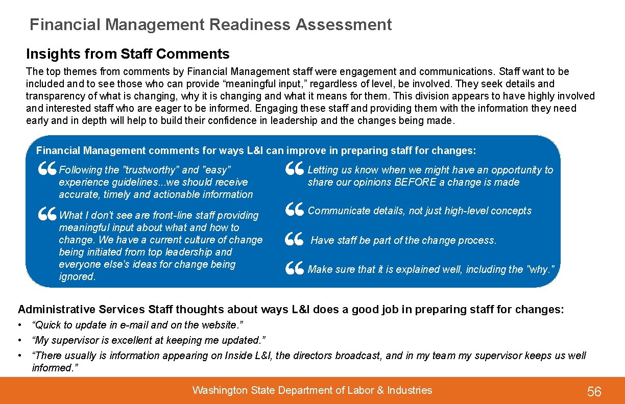 Financial Management Readiness Assessment Insights from Staff Comments The top themes from comments by