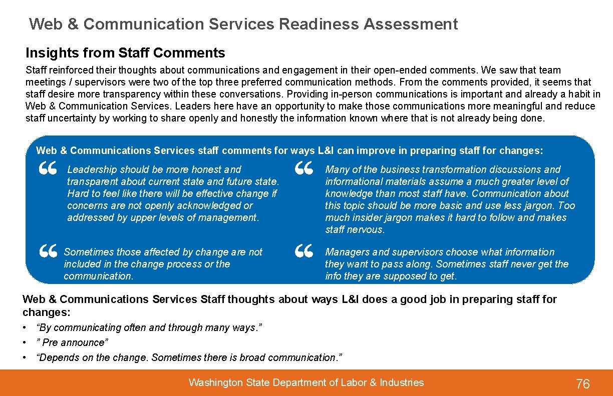 Web & Communication Services Readiness Assessment Insights from Staff Comments Staff reinforced their thoughts
