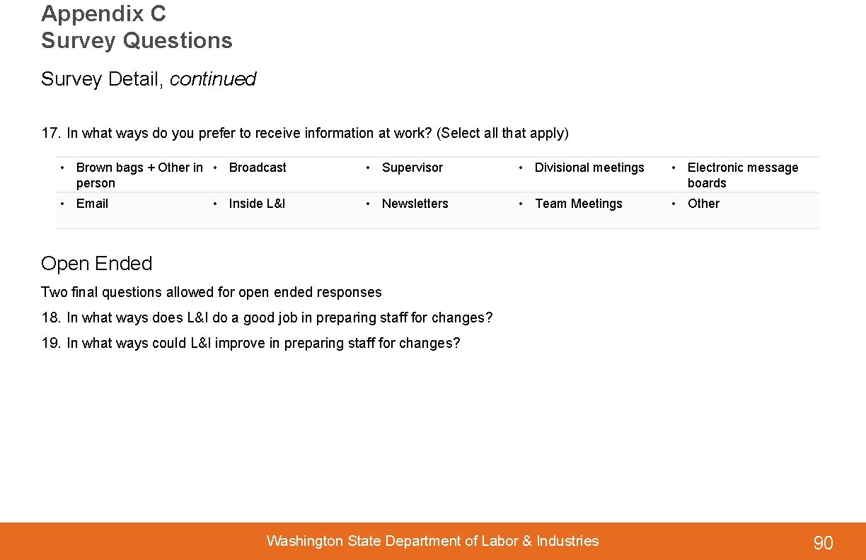 Appendix C Survey Questions Survey Detail, continued 17. In what ways do you prefer