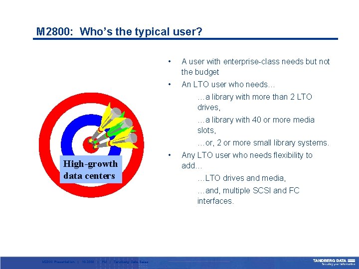 M 2800: Who’s the typical user? • A user with enterprise-class needs but not