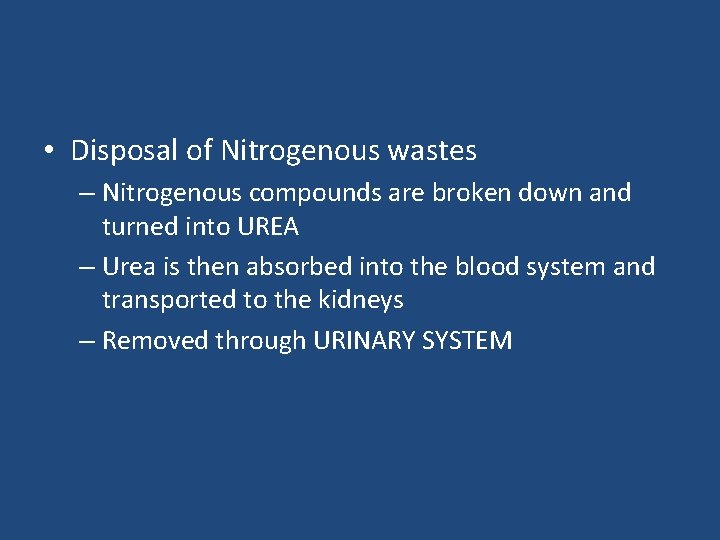  • Disposal of Nitrogenous wastes – Nitrogenous compounds are broken down and turned