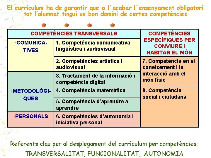 El currículum ha de garantir que a l´acabar l´ensenyament obligatori tot l’alumnat tingui un