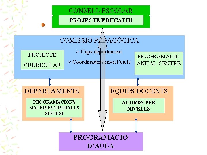 CONSELL ESCOLAR PROJECTE EDUCATIU COMISSIÓ PEDAGÒGICA PROJECTE CURRICULAR > Caps departament > Coordinadors nivell/cicle