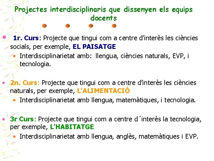 Projectes interdisciplinaris que dissenyen els equips docents • 1 r. Curs: Projecte que tingui