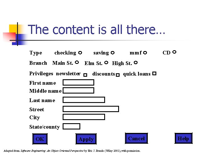 The content is all there… Type checking saving Branch Main St. Elm St. Privileges