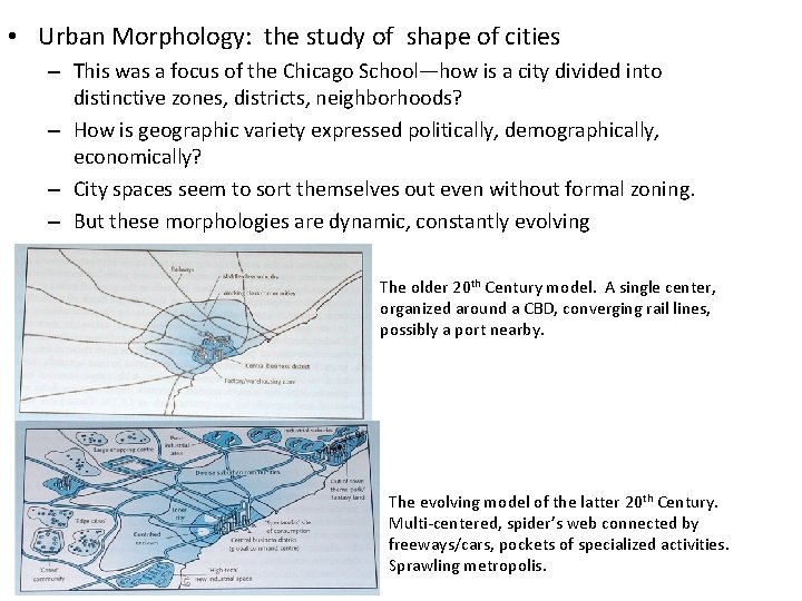  • Urban Morphology: the study of shape of cities – This was a