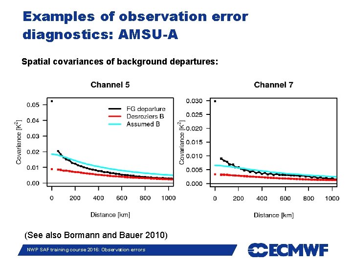 Examples of observation error diagnostics: AMSU-A Spatial covariances of background departures: Slide 21 (See