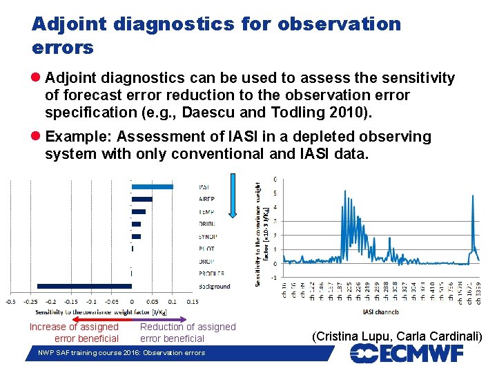 Adjoint diagnostics for observation errors Adjoint diagnostics can be used to assess the sensitivity