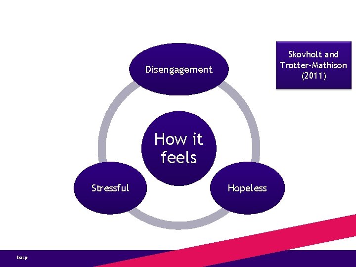 Skovholt and Trotter-Mathison (2011) Disengagement How it feels Stressful Hopeless 