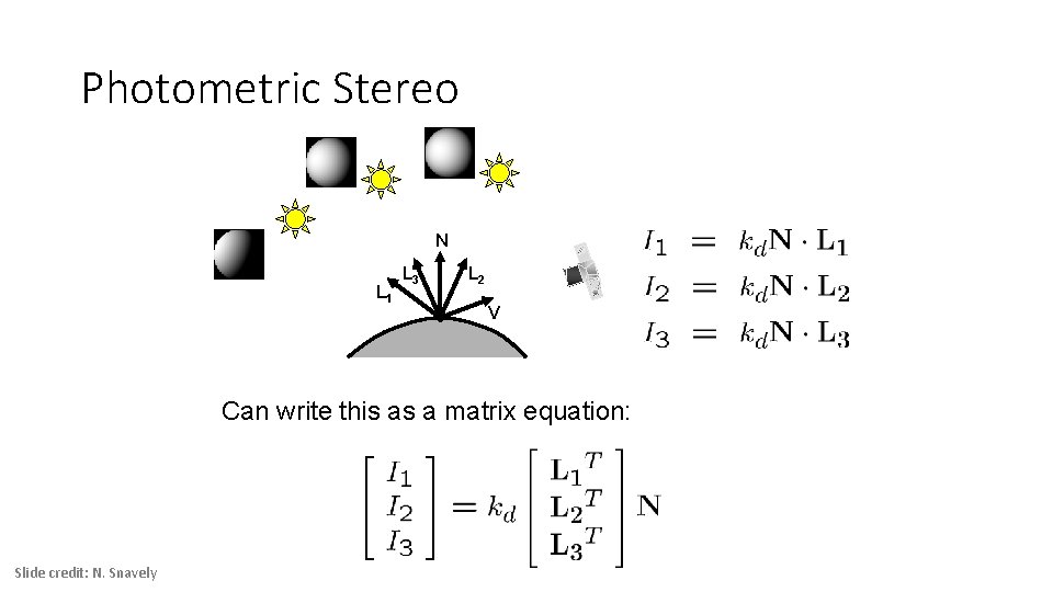 Photometric Stereo N L 1 L 3 L 2 V Can write this as