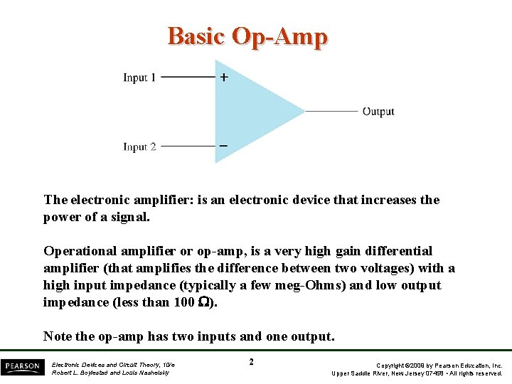 Basic Op-Amp The electronic amplifier: is an electronic device that increases the power of