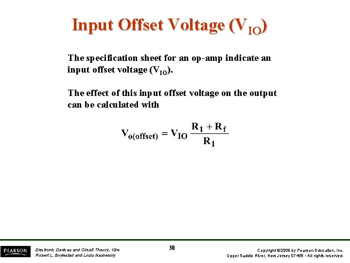 Input Offset Voltage (VIO) The specification sheet for an op-amp indicate an input offset