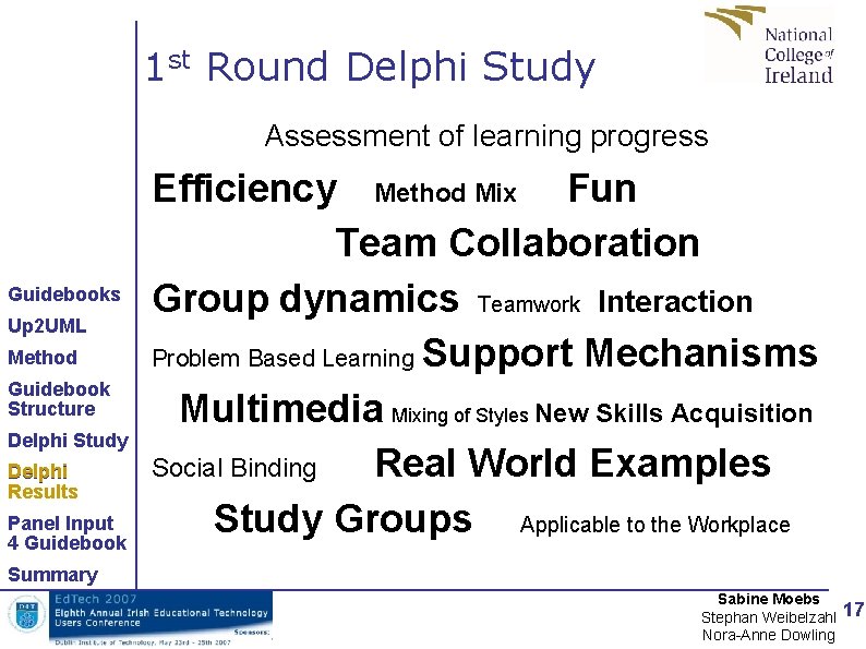 1 st Round Delphi Study Assessment of learning progress Guidebooks Up 2 UML Method 1 st Round Delphi Study Assessment of learning progress Guidebooks Up 2 UML Method