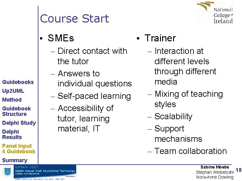 Course Start • SMEs Guidebooks Up 2 UML Method Guidebook Structure Delphi Study Delphi Course Start • SMEs Guidebooks Up 2 UML Method Guidebook Structure Delphi Study Delphi