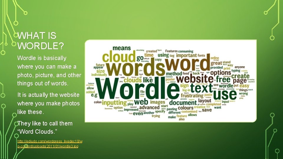 WHAT IS WORDLE? Wordle is basically where you can make a photo, picture, and