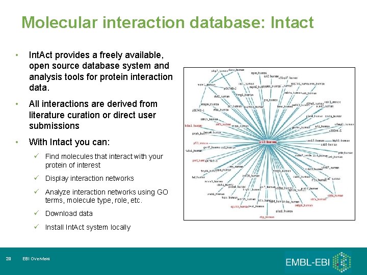 Molecular interaction database: Intact • Int. Act provides a freely available, open source database