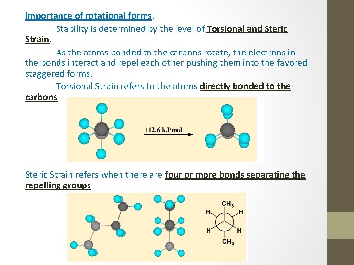 Importance of rotational forms. Stability is determined by the level of Torsional and Steric