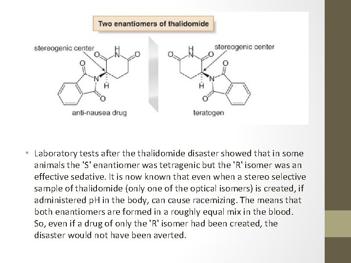  • Laboratory tests after the thalidomide disaster showed that in some animals the