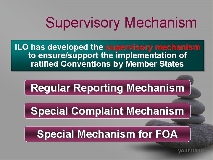 Supervisory Mechanism ILO has developed the supervisory mechanism to ensure/support the implementation of ratified