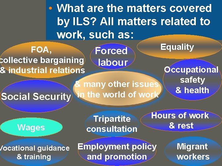  • What are the matters covered by ILS? All matters related to work,