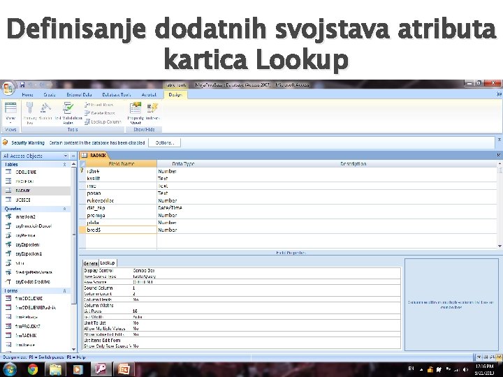 Definisanje dodatnih svojstava atributa kartica Lookup 