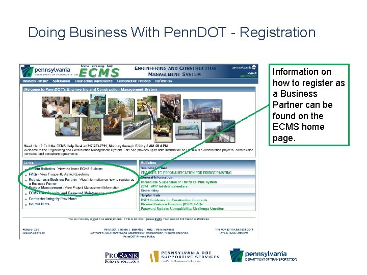 Doing Business With Penn. DOT - Registration Information on how to register as a