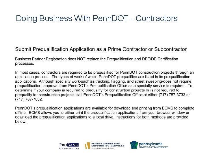 Doing Business With Penn. DOT - Contractors 