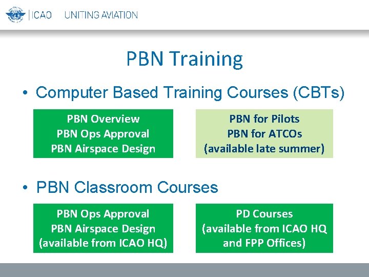 PBN Training • Computer Based Training Courses (CBTs) PBN Overview PBN Ops Approval PBN