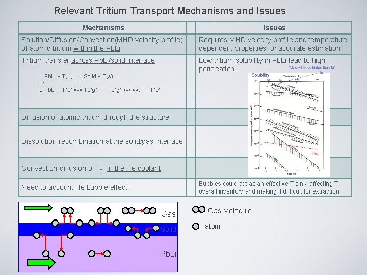 Relevant Tritium Transport Mechanisms and Issues Mechanisms Issues Solution/Diffusion/Convection(MHD velocity profile) of atomic tritium