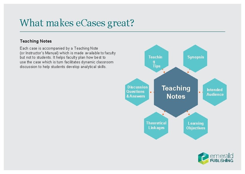 What makes e. Cases great? Teaching Notes Each case is accompanied by a Teaching