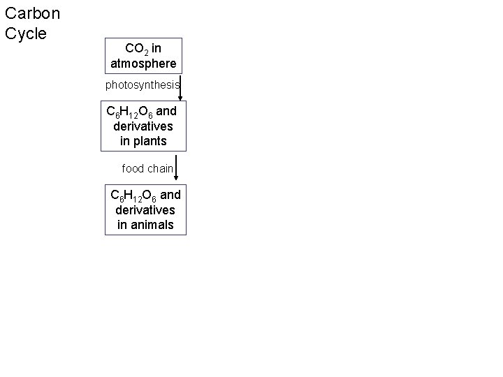 Carbon Cycle CO 2 in atmosphere photosynthesis C 6 H 12 O 6 and
