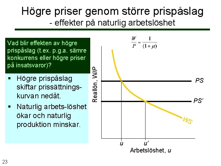 Högre priser genom större prispåslag Vad blir effekten av högre prispåslag (t. ex. p.