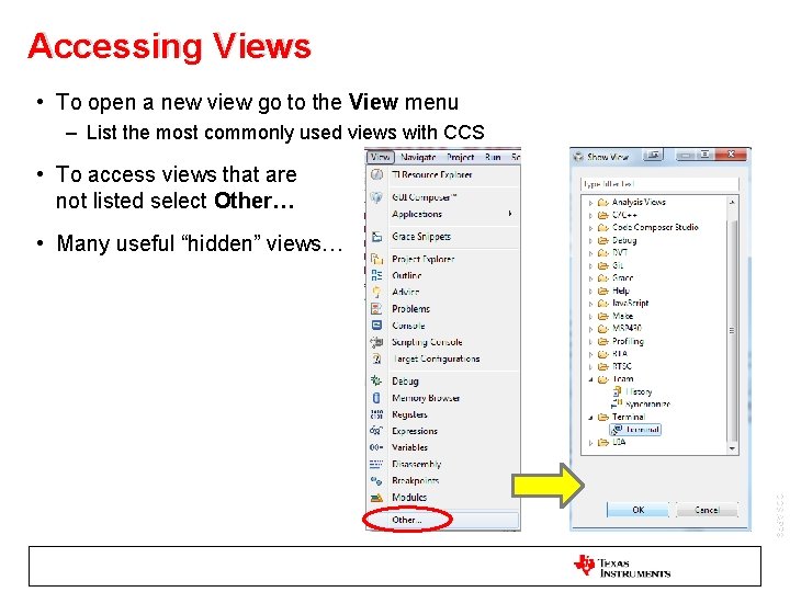 Accessing Views • To open a new view go to the View menu –