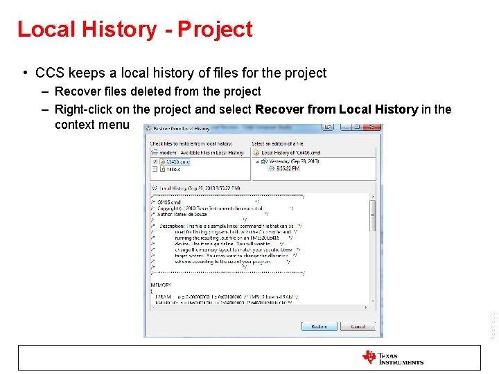 Local History - Project • CCS keeps a local history of files for the