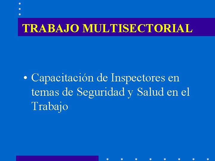 TRABAJO MULTISECTORIAL • Capacitación de Inspectores en temas de Seguridad y Salud en el