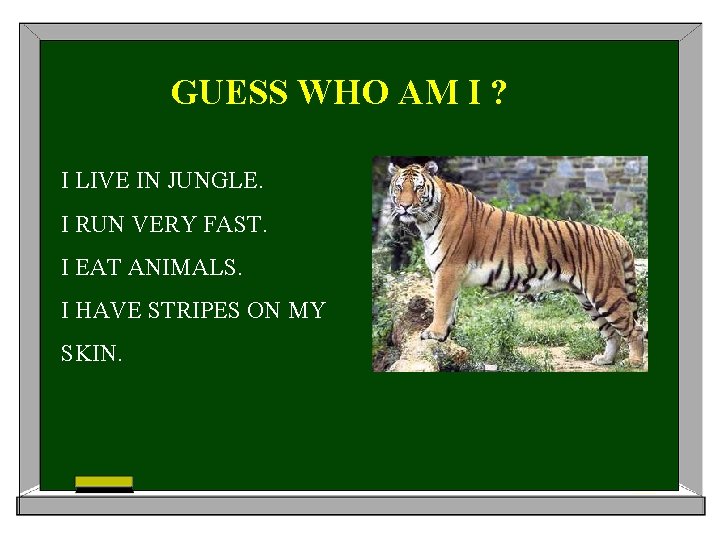 GUESS WHO AM I ? I LIVE IN JUNGLE. I RUN VERY FAST. I